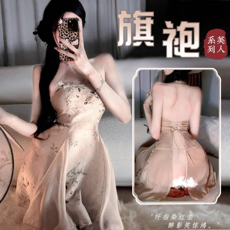 Sex underwear pure desire sexy black sleeveless cheongsam sex pajamas hollow slim slim bag sexy pajamas women