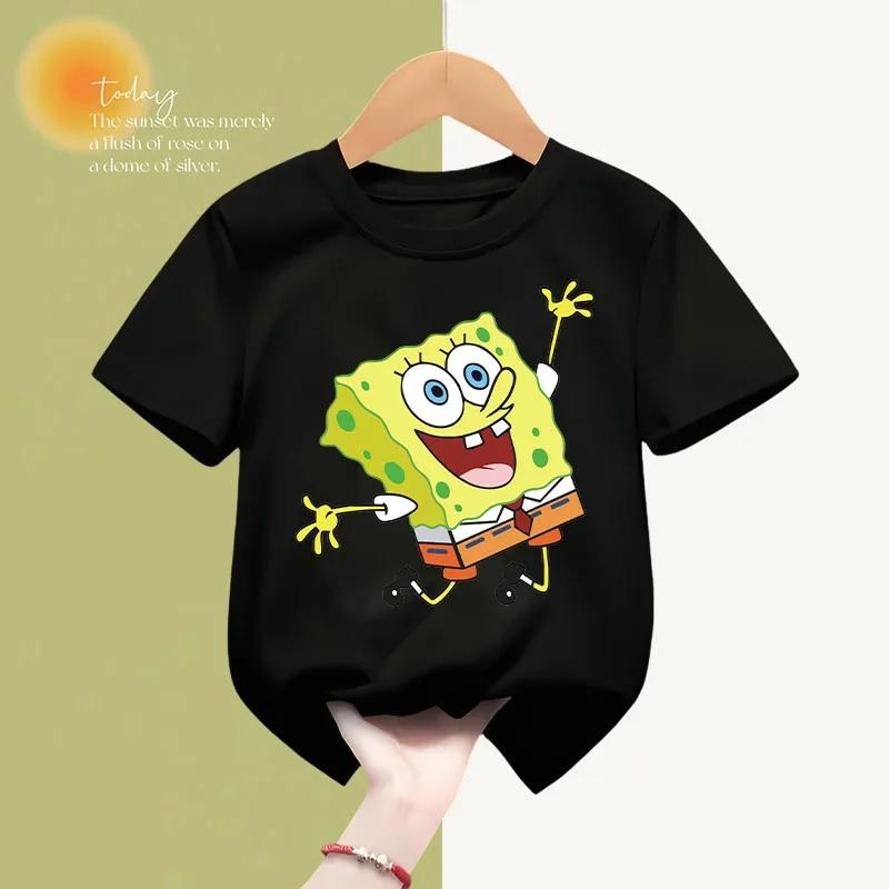 Spongebob Fashion Summer Cotton T-shirt Kids Clothing Cartoon Short-sleeved Sweatshirt Boys Girls Top Kawaii
