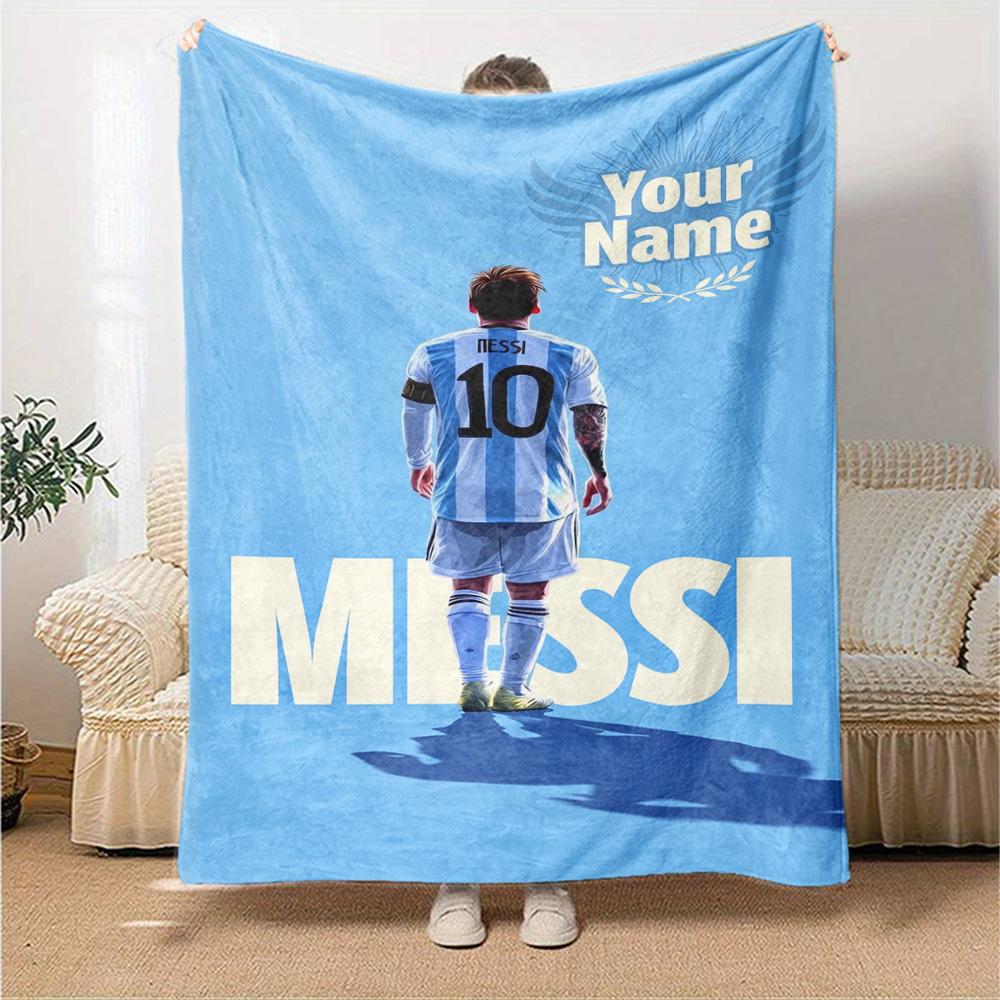 Football Messi Customize Your Name Blanket Gift Personalized Blanket Soft Warm Cozy for Office Office Chair Seaside Nap All-Season Use