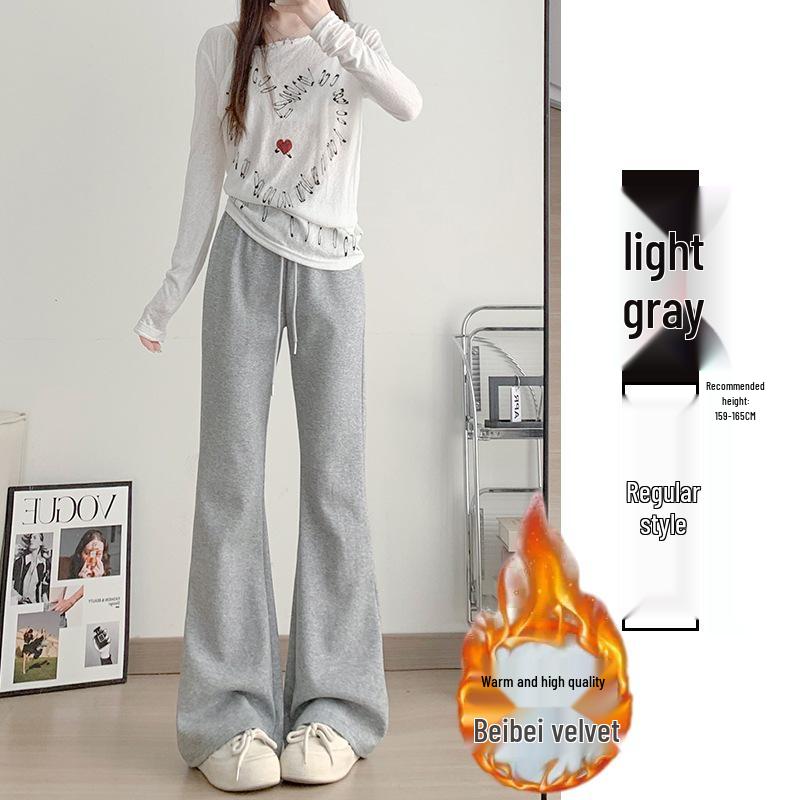 Women's High-Waisted Fleece-Lined Micro-Flare Sweatpants - 2025 Spring/Autumn/Winter Collection: Slimming, Casual, Thickened Flare Pants.