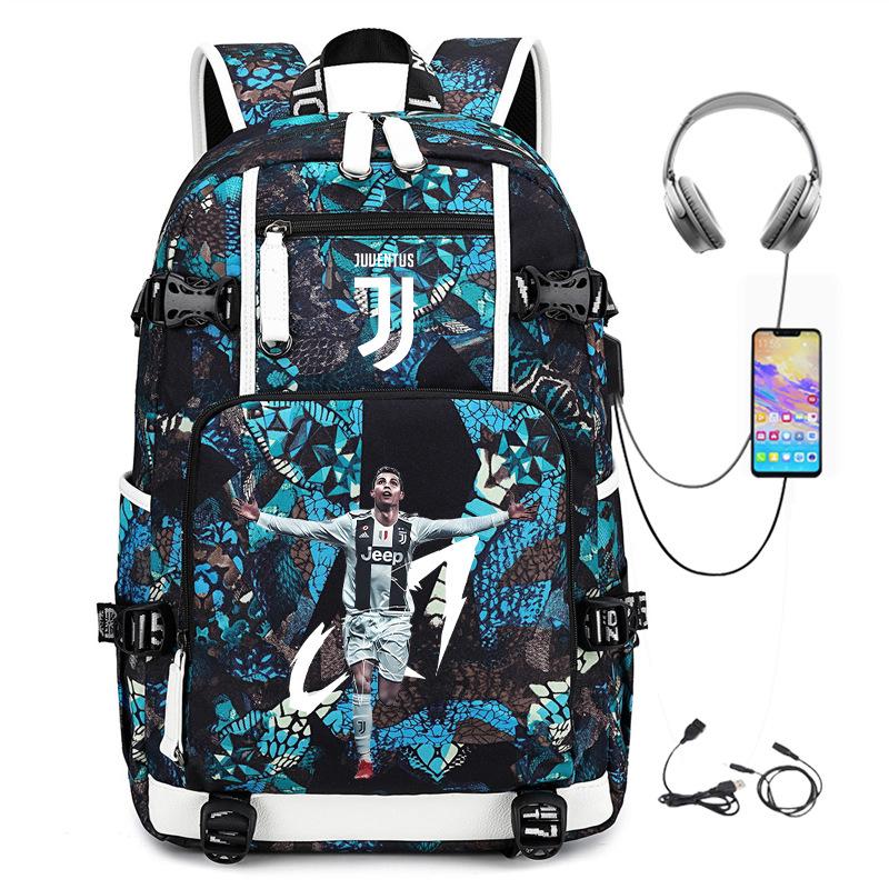 Football Star Cr7 Peripheral Personality Print Youth Backpack Large Capacity Leisure Travel Bag