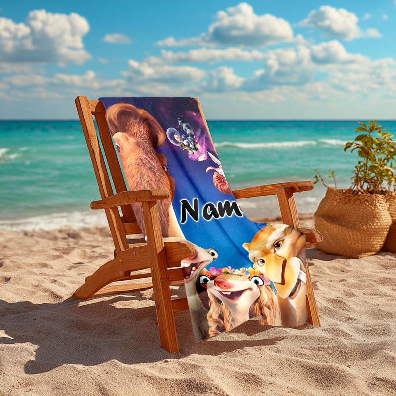 Personalized customized proof beach towel with Ice Age Dawn of the Dinosaurs pattern - soft, absorbent,quick-drying,perfect swimming,camping&bathing