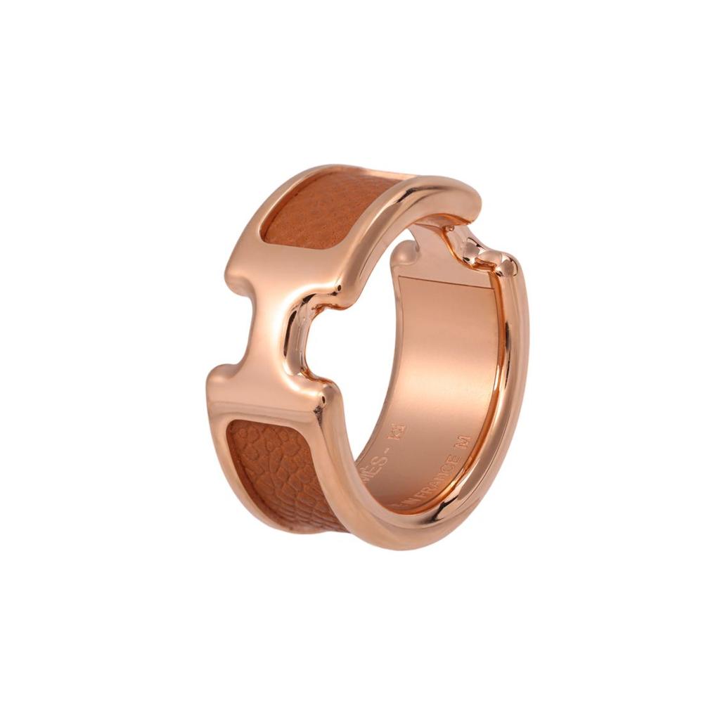 Hermes Olympe Ring H Kleiner Metallring Damenringe Braun Roségold H500058FD37