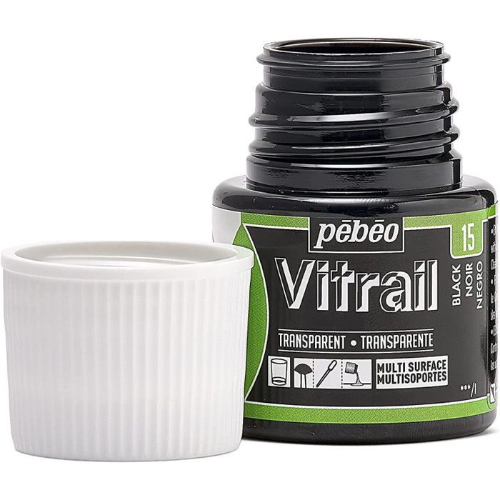 Peinture Vitrail - Pébéo - Noir - Flacon 45 ml - Décoration sur verre - Idéale pour bijoux