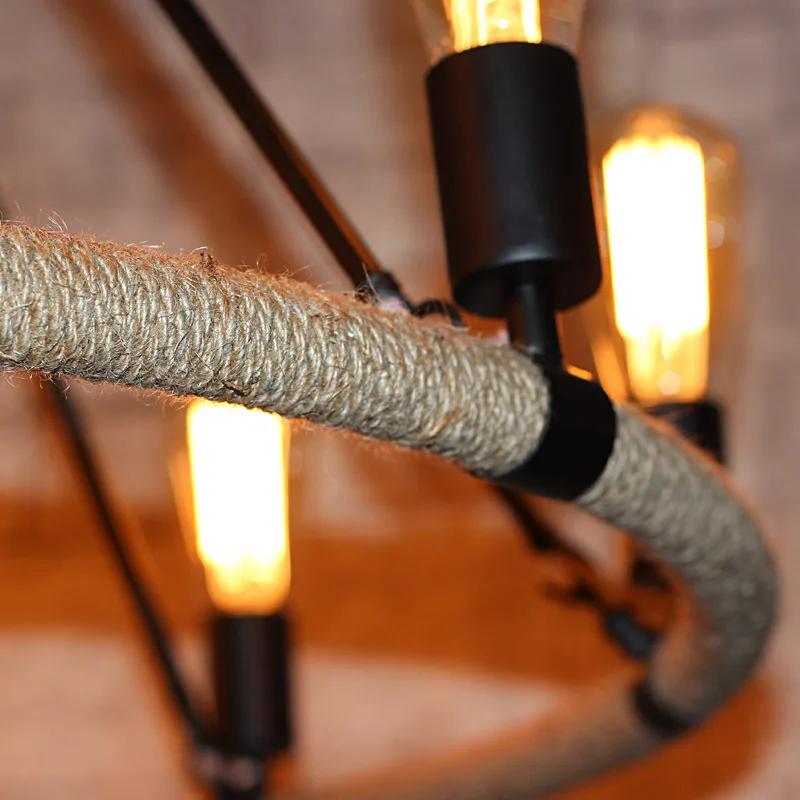 Vintage Rope Pendant Lights Lamp Loft Creative Personality Industrial Lamp Edison Bulb American Style For Living Room Decoration
