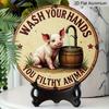 2D Flat 1pc, Round Printed Aluminum Metal Sign Featuring A Handwashing Slogan and A Cute Pig Theme, 8x8 in, Suitable for Decorating Doors, Walls