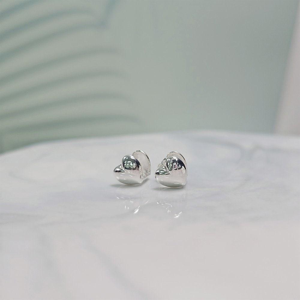 Silver Heart One-Touch Earrings