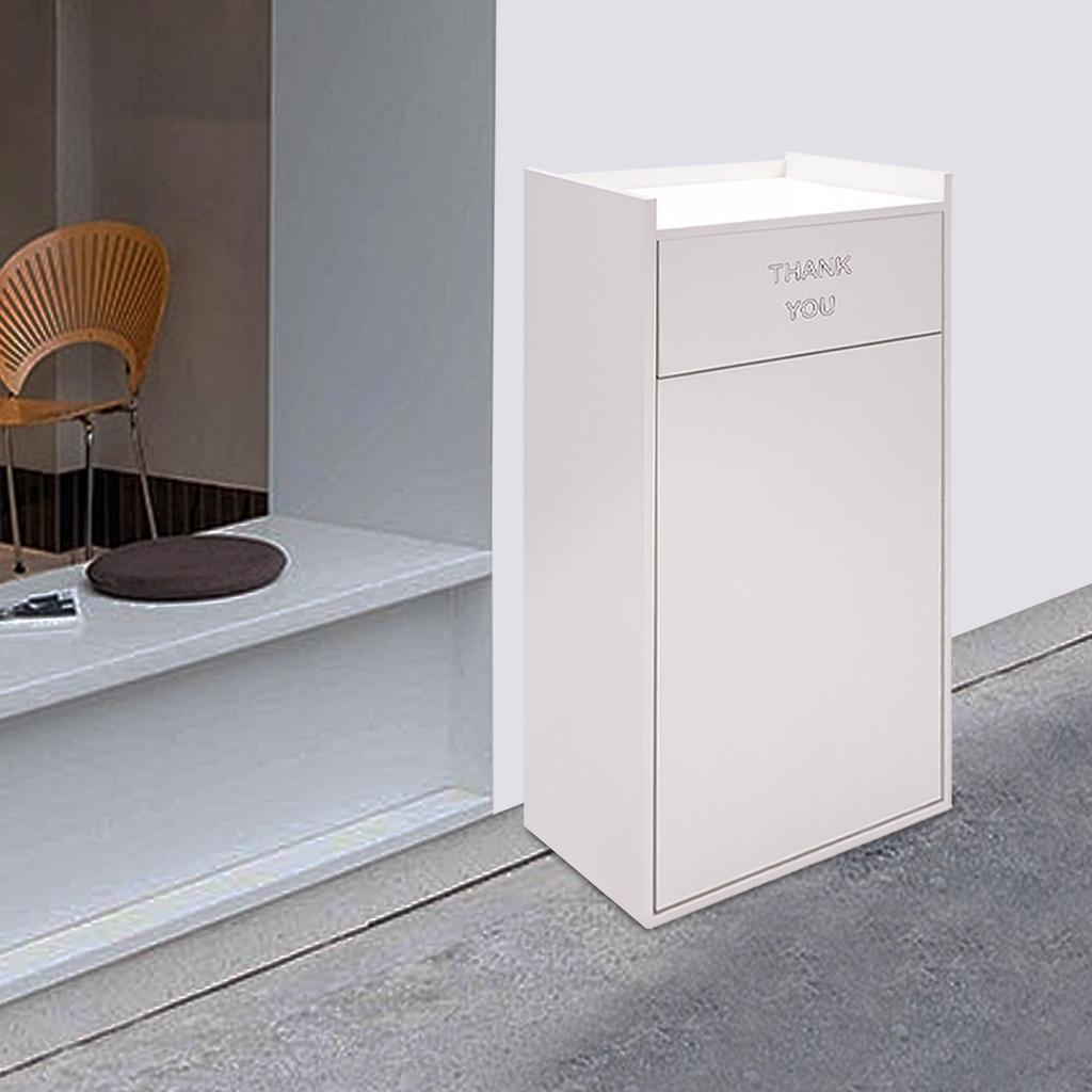 Modern White Wooden Trash Cabinet, Rectangular Freestanding Commercial Garbage Bin W/ 30L Capacity, Garbage Storage Container