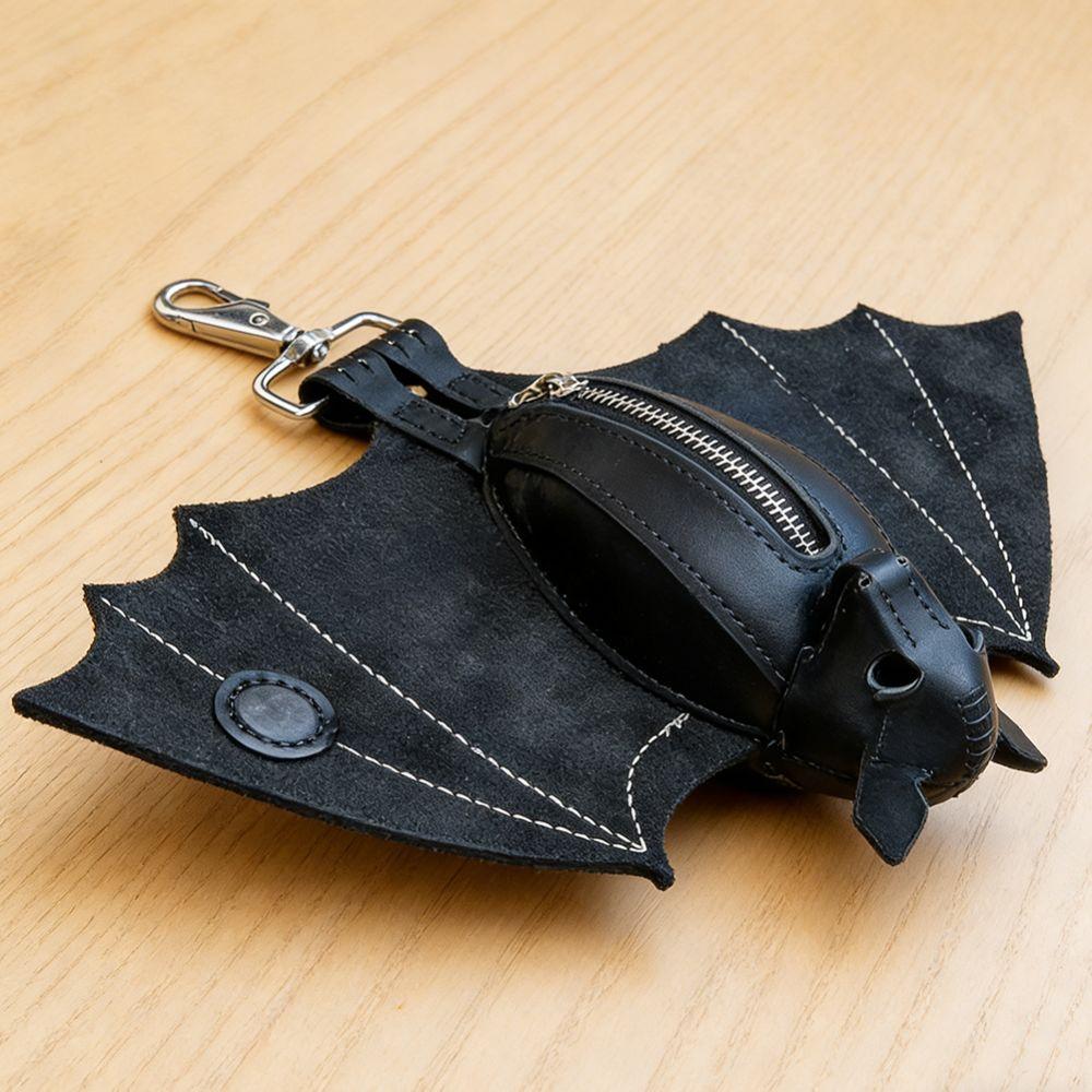 Zipper Halloween Bat Pendant Coin Purse Leather Bat Keychain  Backpack Accessory
