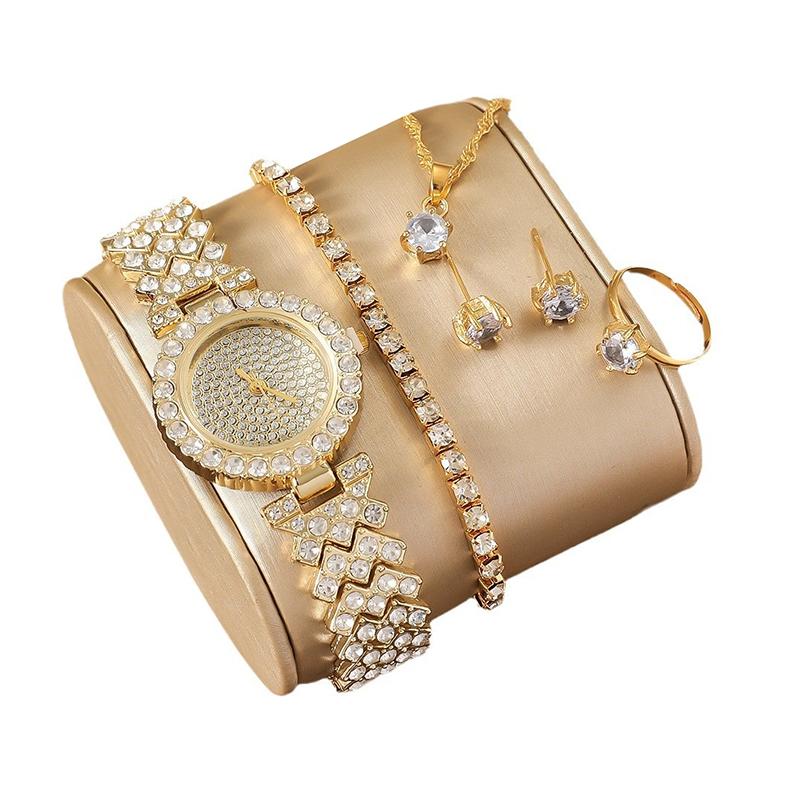 Set Lanț Auriu Roz 5/6 Piese Accesorii la Modă Exquisite Temperament Brățări Coliere Inele Cercei Potrivit Petrecerilor