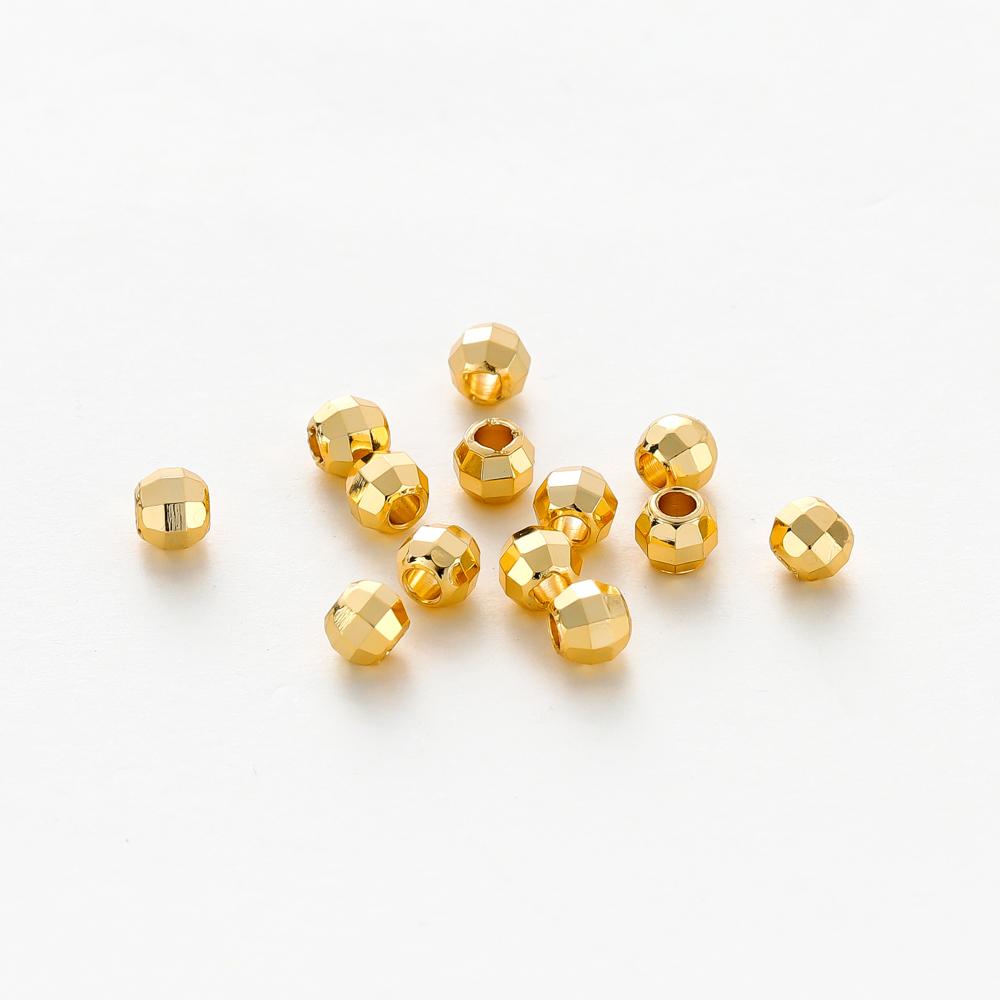 50/100pcs 14K 18K Gold Color Plated Brass Hole 2 3 4mm Round Beads Spacer Beads Bracelet Diy Jewelry Accessories
