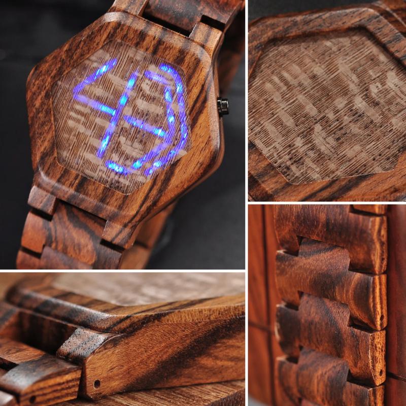 Man Watch LED Wood Men's Watches Digital Watch For Men Calendar Quartz Wristwatch Wooden Timepieces Personalized