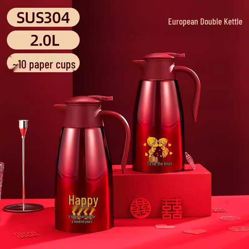 304 Stainless Steel Red Thermos Kettle - Small Insulated Festive Water Flask