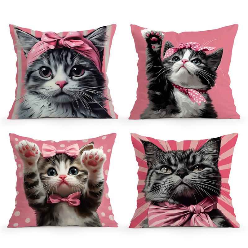 Cat Pattern Cushion Pillowcase Printed 100% Polyester 45X45Cm Throw Pillowcover Decorative Sofa Cushion Pillowslip Home Decor