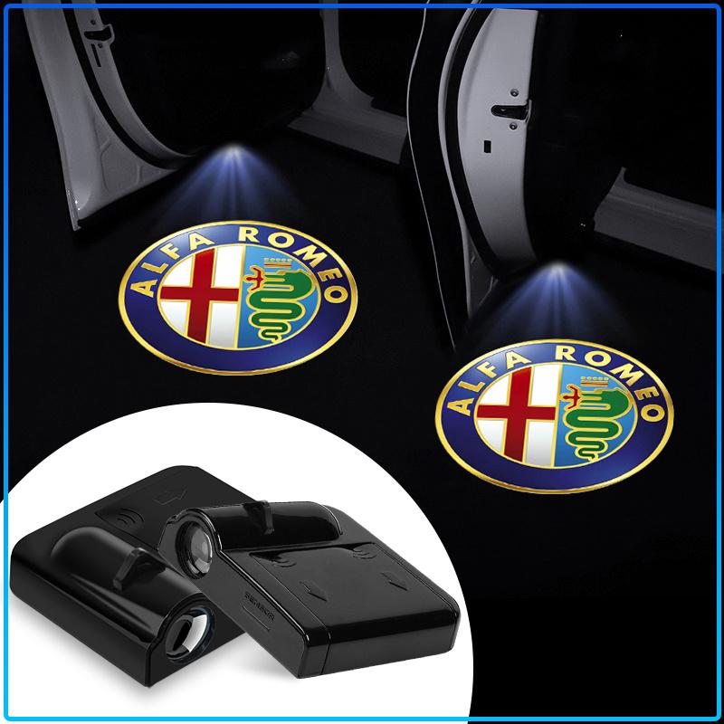 2Pcs Car Door Emblem Light LED Welcome Lamp Wireless Laser Projector For Alfa Romeo 147 159 156 Giulietta Giulia Mito Spider Alpha Nheadrest