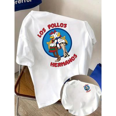 =Los Pollos Hermanos Doppelseitiger Druck Herren Mode Trend Kurzarm T-Shirt für Tägliche Freizeitkleidung und Outdoor Fitness Aktivitäten, Wesentlich Trendig