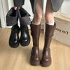 Lange Stiefel Damen Ritterstiefel hoch Herbst und Winter dünne lange Stiefel dicke Sohle 2025 neu retro schwarz dicker Absatz britischer Stil