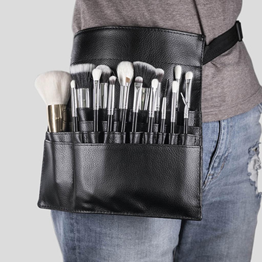 Makeup Brush Belt Professional Small Portable Foldable Cosmetic Pouch Tool Storage Bag PU Leather with Artist Strap