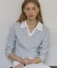 OURHOPE Striped Open Collar Long Sleeve T-Shirt - Sky Blue