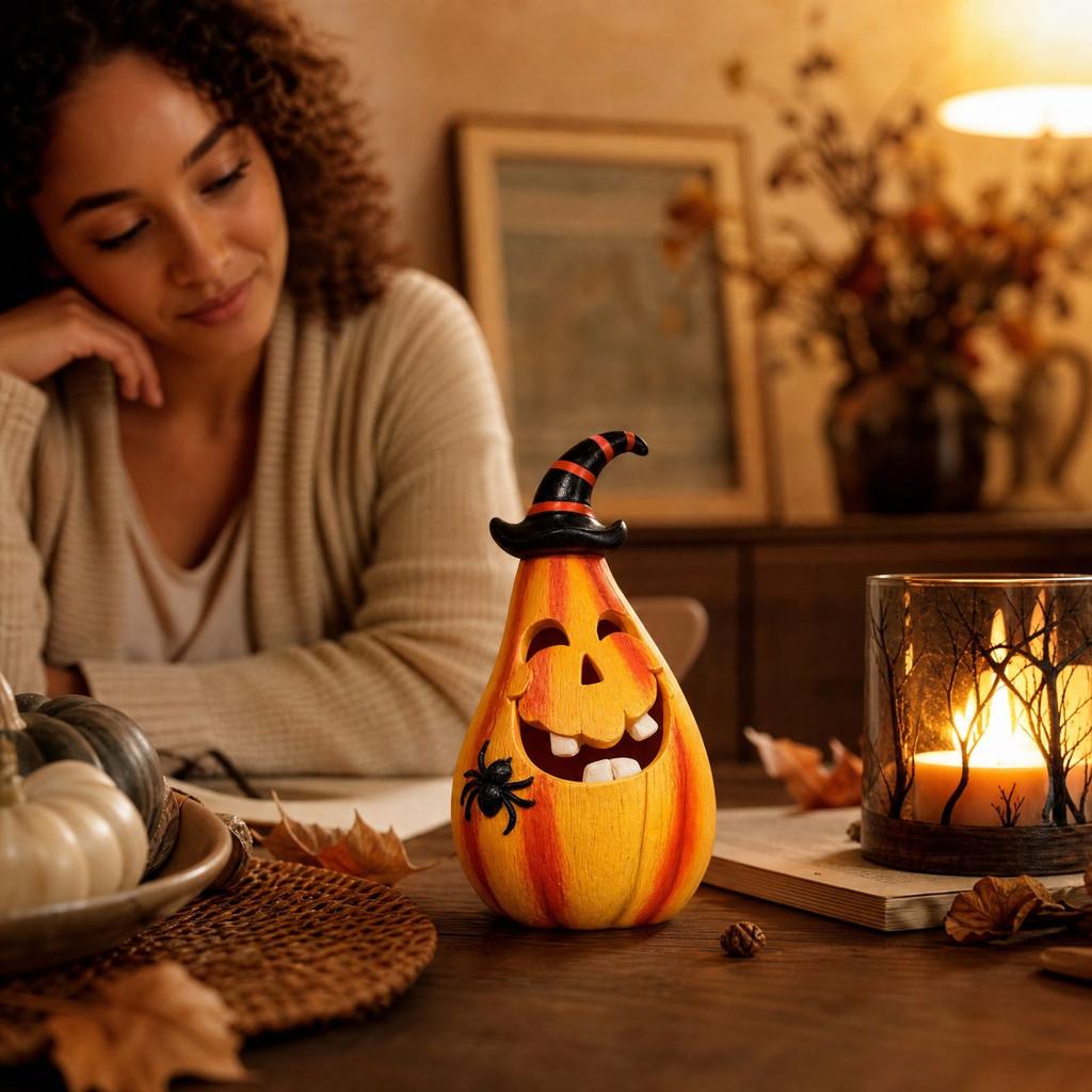 Creative Halloween Pumpkin Figurine for Tabletop Decor and Home Party