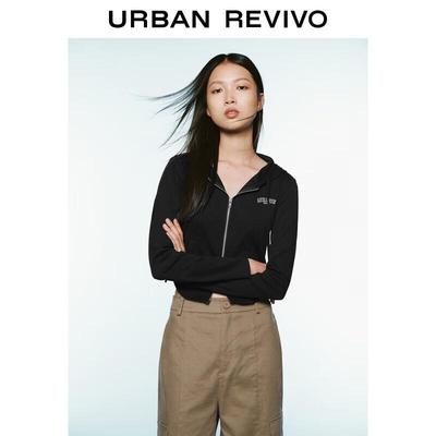 UR 2024 Spring Women's Hooded Drawstring Short Coat