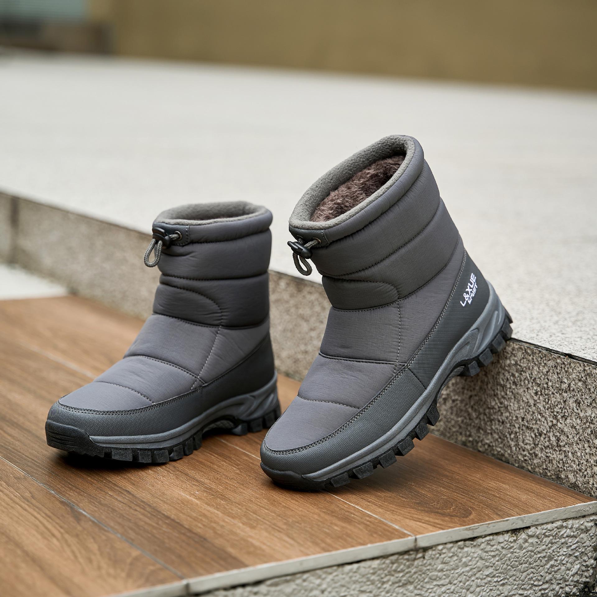 

Men s Winter Anti-Slip Snow Boots - Water-Resistant, Warm, Thick Plush Cotton, Mid-Tube. 46 серый