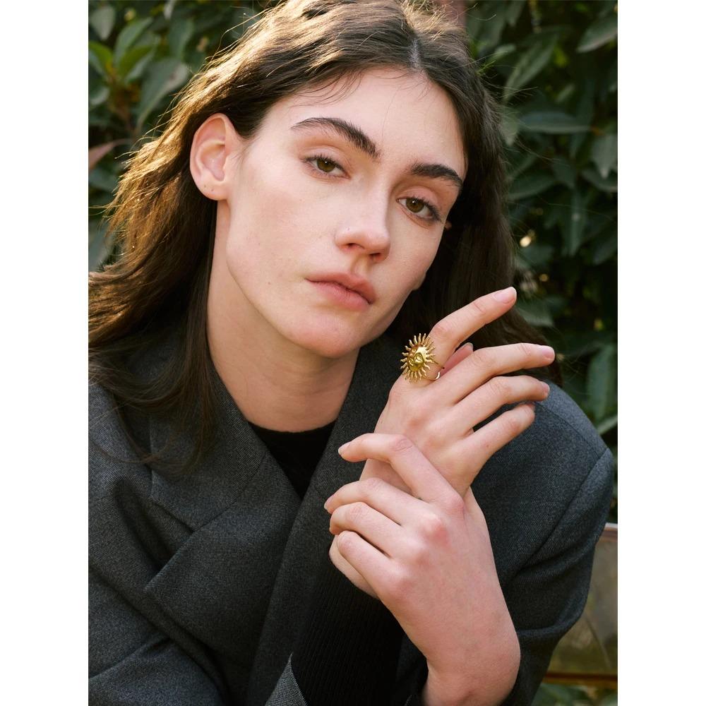 Hot Style Smooth Stainless Steel Metal Sun Face Adjustable Ring 18K Golden Plated Popular Daily Jewelry Wholesale