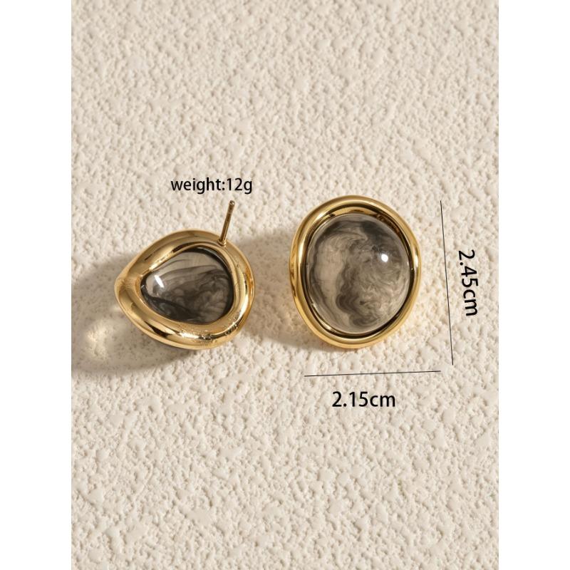 Exaggerated Gradient Retro Luxury Geometric Resin Hoop Earrings Stainless Steel Stud Earrings For Women