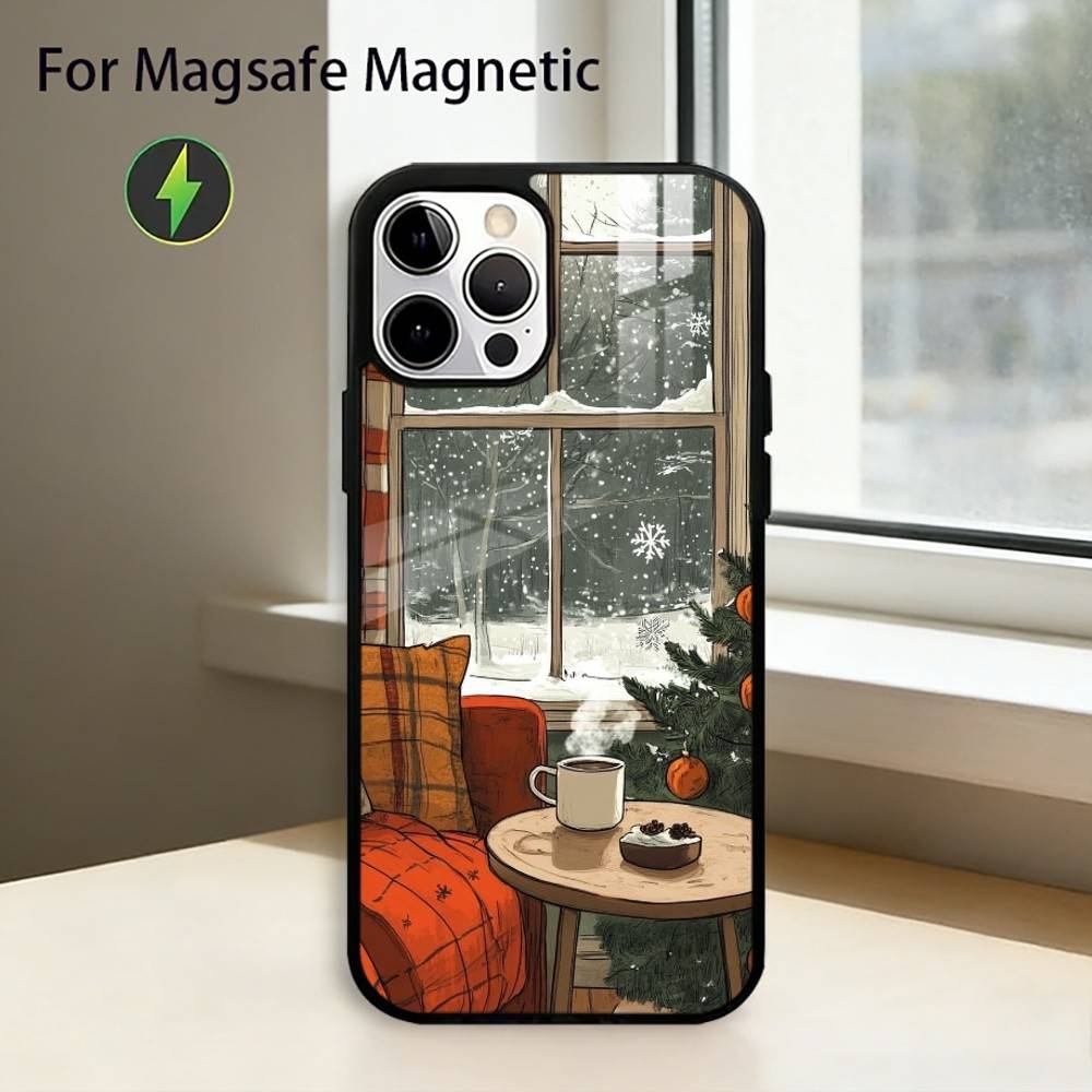 

Christmas Art winter C-Coffee Phone Case For iPhone17,16,15,14,13,12,11 Plus,Pro Magnetic For Magsafe Wireless Charging iPhone13PROMAX