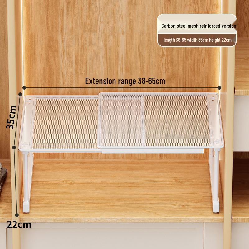 Punch-Free Retractable Kitchen Cabinet Organizer: Iron Art Grid Shelf & Stackable Wardrobe Partition.