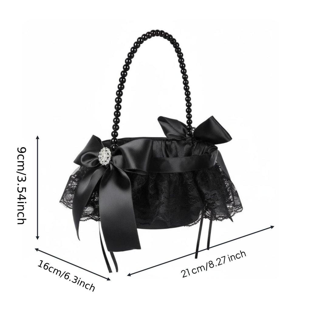 Black Flower Girl Basket Elegant Design Gothic Lace Wedding Lightweight