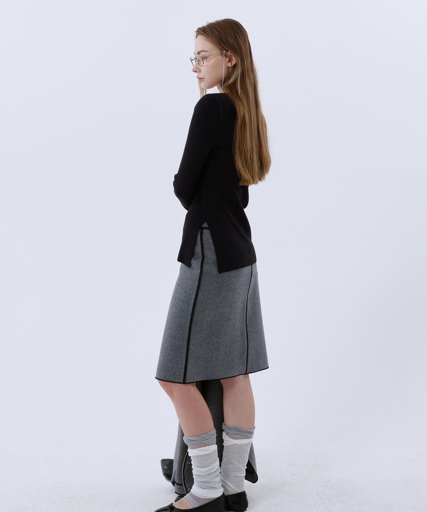 Reventina Wool Blended Midi Skirt_Melange Grey