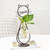 Decorative Ornament, Cat-Shaped Rust-Proof Iron Bracket with Transparent Glass Vase for Hydroponic Plants Desktop Decoration