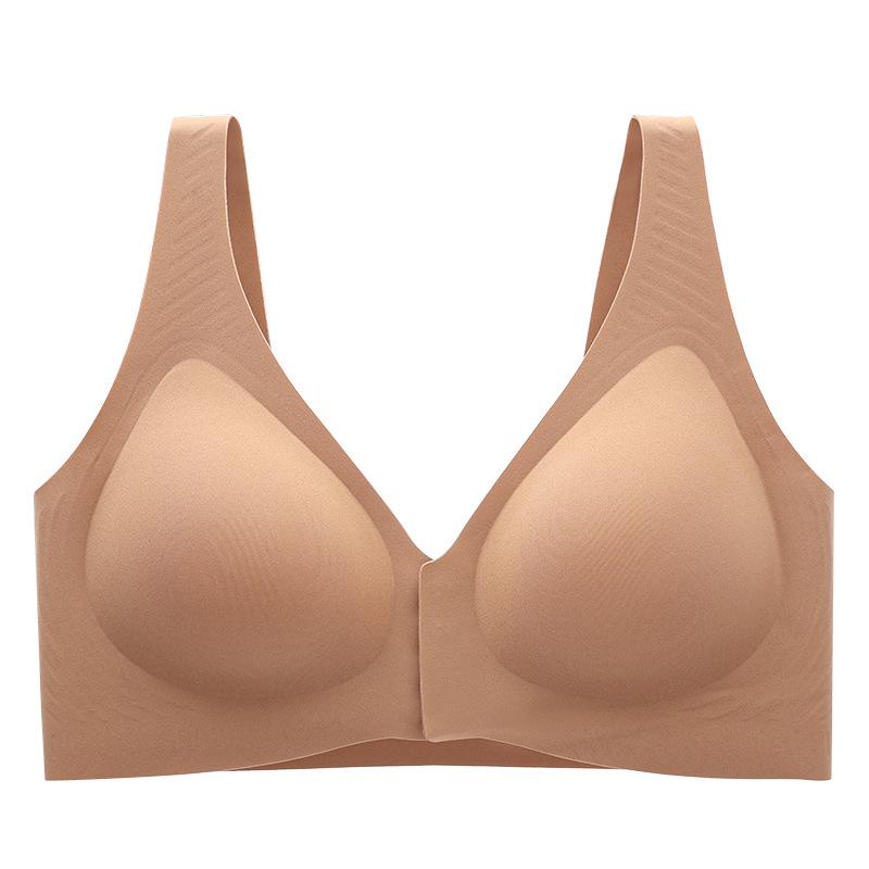 Front Buckle Seamless Plus Size Bra: Side Support, Wire-Free, Anti-Sagging Design.