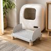 Pet Litter Step Filter Pedal with Foot Cleaning Openings, Side Guards and Wooden Legs, Indoor Entry Platform for Kittens and Senior Cats Home