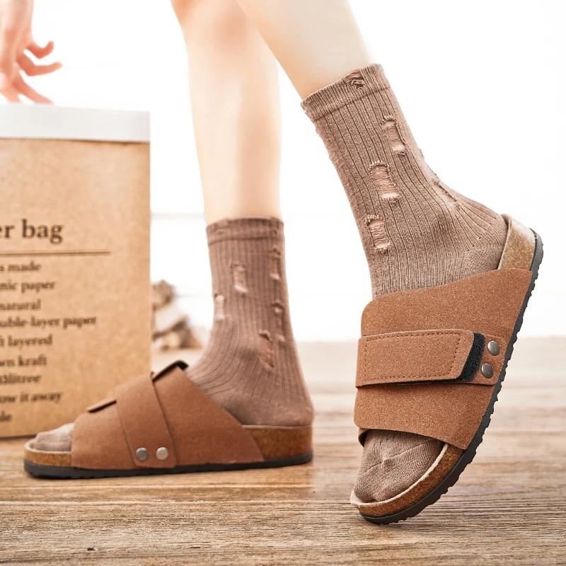 Indoor Fashion Arch Support Mules Half Slippers Women Soft Non-Slip Flat Slides Summer Lightweight Cork Footbed Clogs Ladies