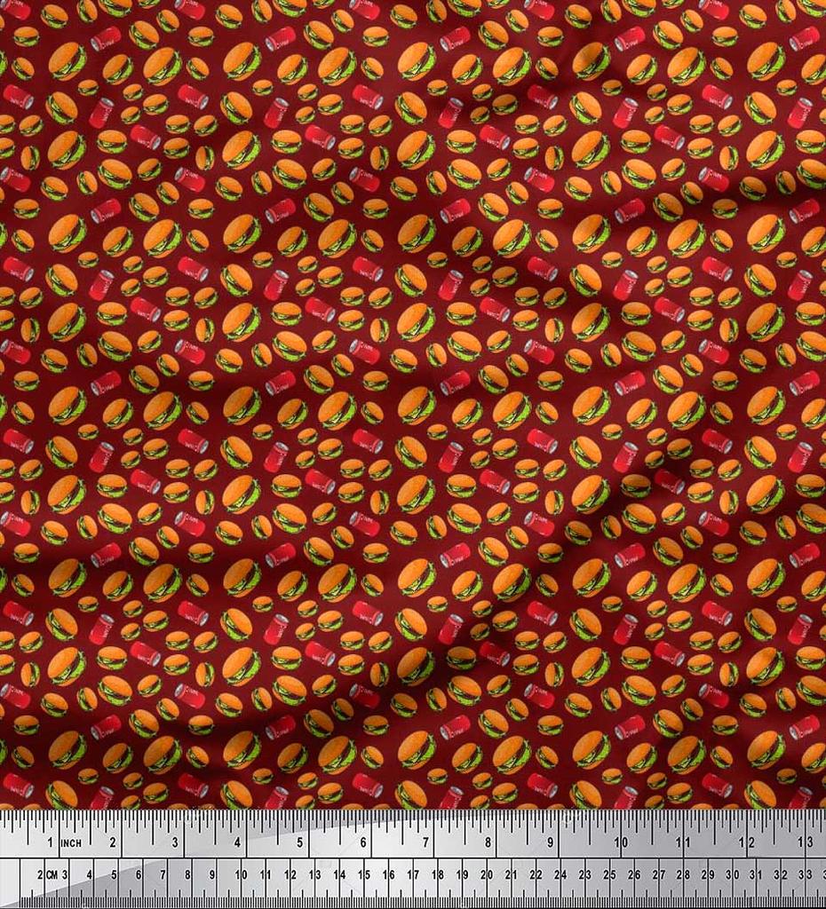 Soimoi Japan Crepe Satin Fabric Coke & Burger Food Printed Craft Fabric by the Metre 42 Inch