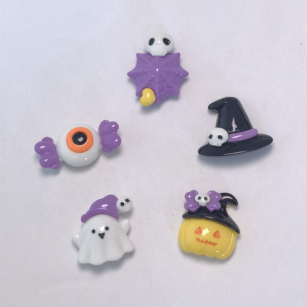 Halloween Themed Mini Flatback Resin Slime Charms Pumpkin Ghost Spider Web Miniature Ornaments Beads for Party Scrapbook DIY