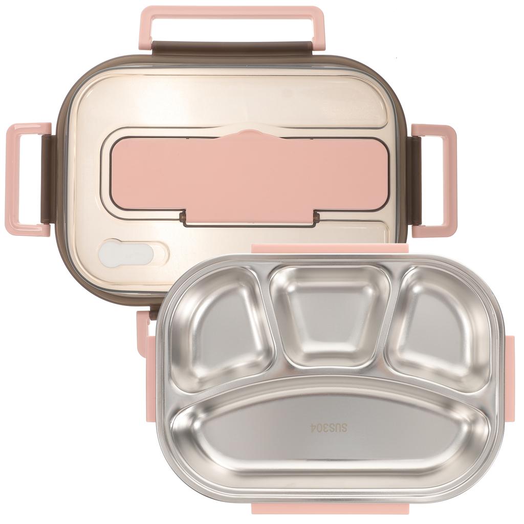 Stainless Steel Bento Box 4 Compartments Divided Lunch Box Easy Clean Buckle Design for Adults Kids Students Campers