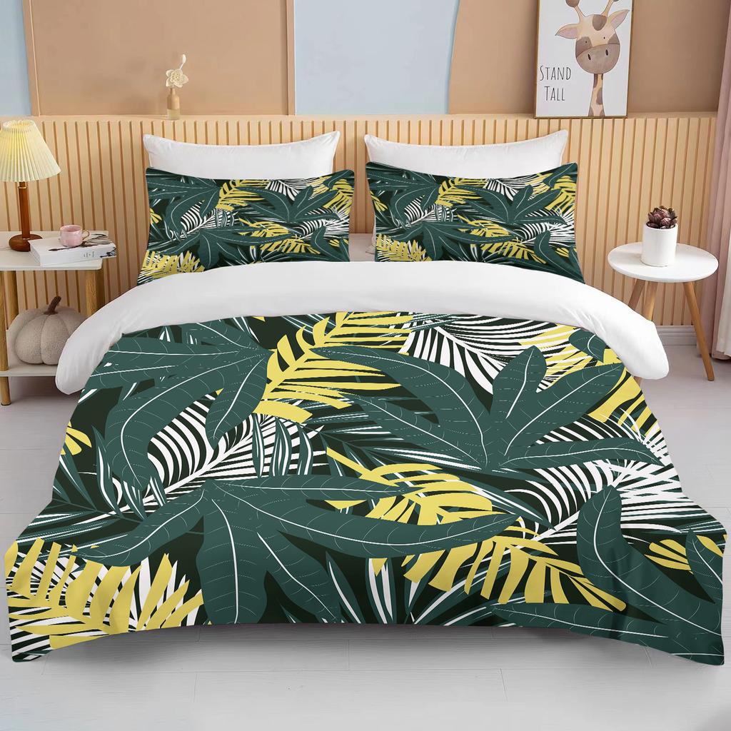 Tropical Rainforest Leaves Queen Bedding Set   King Size Double Bed Bedding Set Microfiber or Polyester Duvet  Set  Duvet Cover
