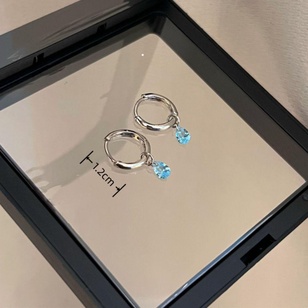Fashion Lake Blue Pendant Earrings Droplet Zircon Simple Ear Studs Women's Jewelry Gift