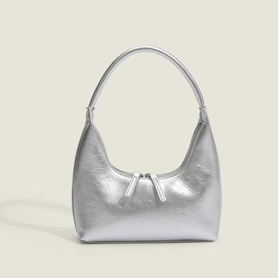 Silver Crescent-shaped Underarm Bag, Bright-colored Handbag, Fashionable and Niche Design Hand-held Bag, Trendy Mini Small Bag