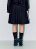 Opish Folded Waist Pleats Wool Skirt, Black