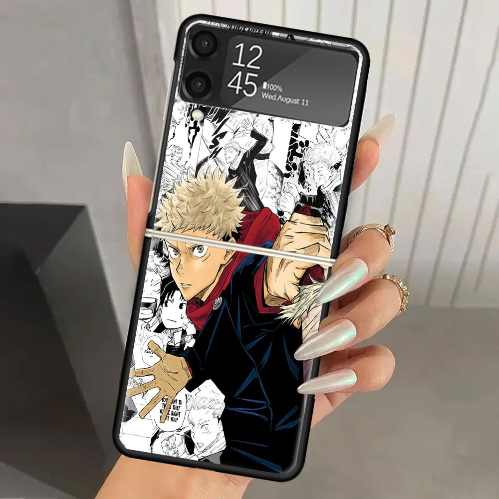 

Jujutsus Japan Anime Hard PC Phone Case For Samsung Galaxy Z Flip 6 5 4 3 Black Cover ZFlip6 Flip5 Flip4 5G Foldable Print Cases Samsung Z Flip