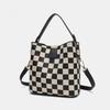 Borsa da Donna Retrò a Scacchiera Borsa a Secchiello Portamanico Grande Capacità Borsa a Spalla/Messenger Borsa Casual Coreana in Tela