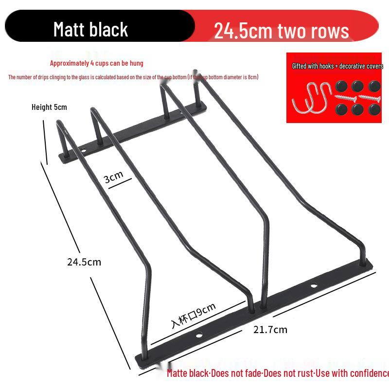 Матовый черный подвесной держатель для бокалов из нержавеющей стали 24cm Two Rows матовый черный