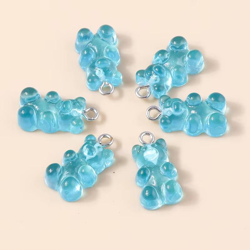 10pcs 22X11mm Candy Color Gummy Mini Bear Charms for Making Cute Earrings Pendant Necklace DIY Creative Jewelry Finding