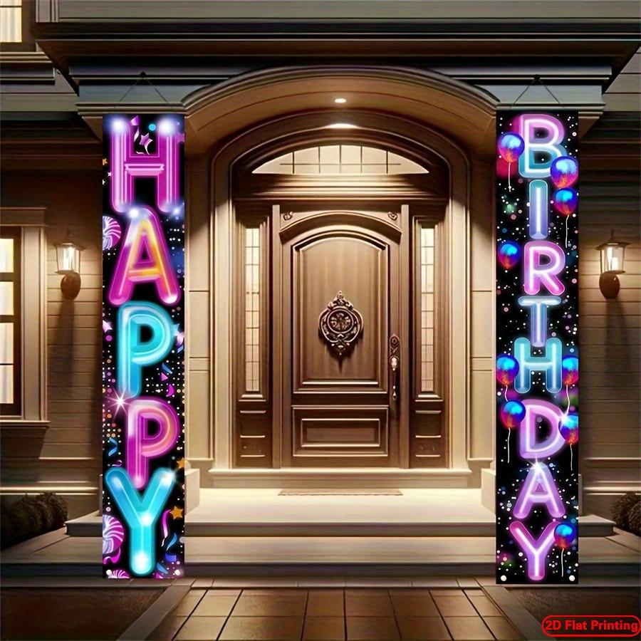 Happy Birthday Porch Sign Neon Hooks Easyhang 1 Pair Polyester 30x180cm Indoor Outdoor Decor