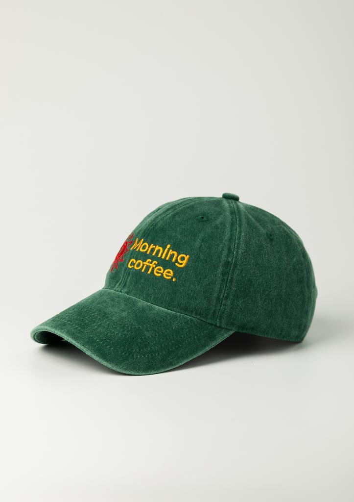 Moningkeopileonkeulleob Morning Coffee Sun Logo Ball Cap Stone Washed Green