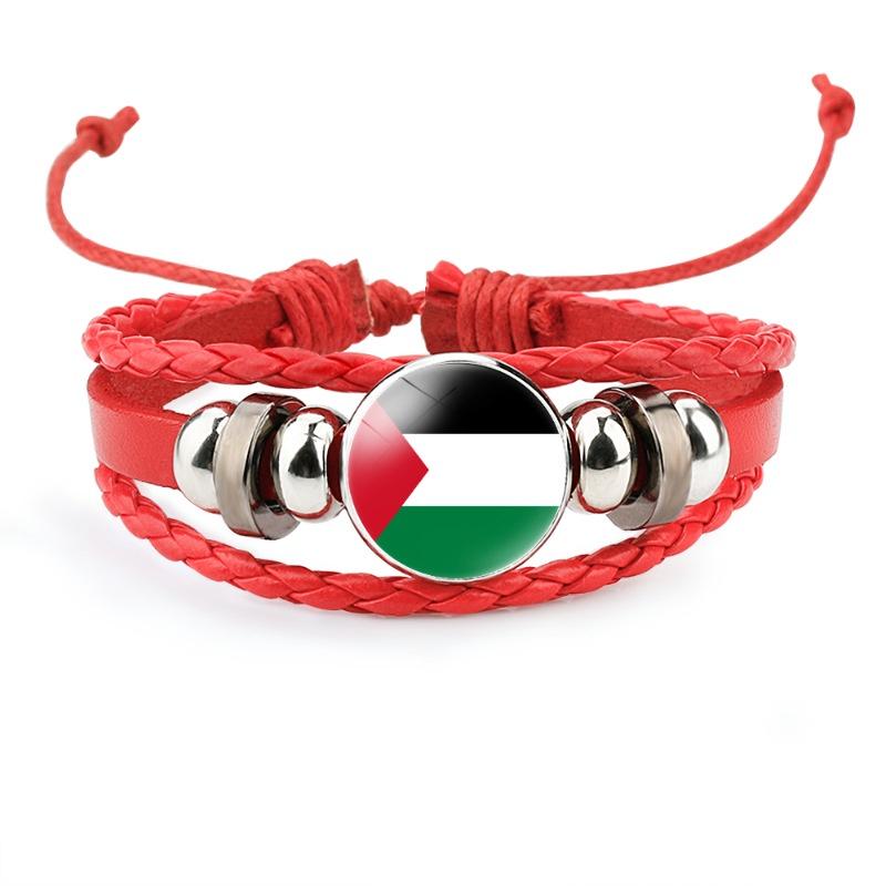 Palestinian Flag Design Gemstone Multi-layer Leather Bracelet Handcrafted Leather Rope Wristband Wholesale